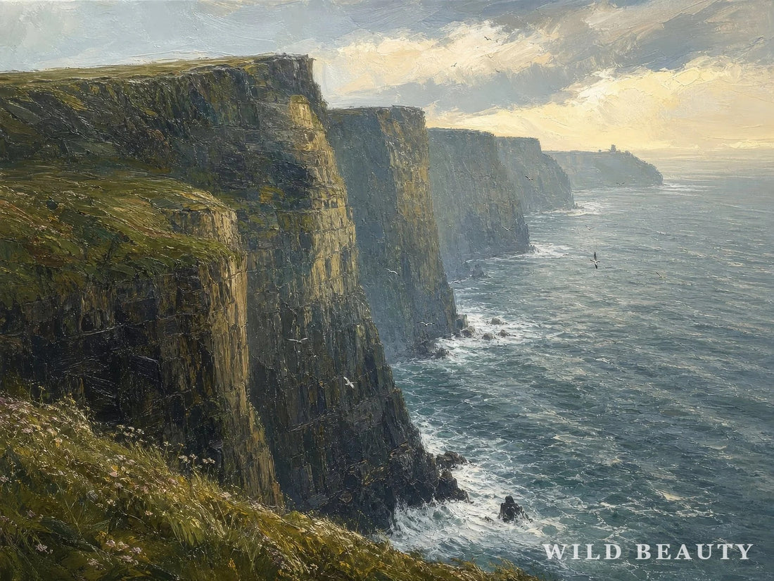 Painting of the Cliffs of Moher in early morning light, County Clare