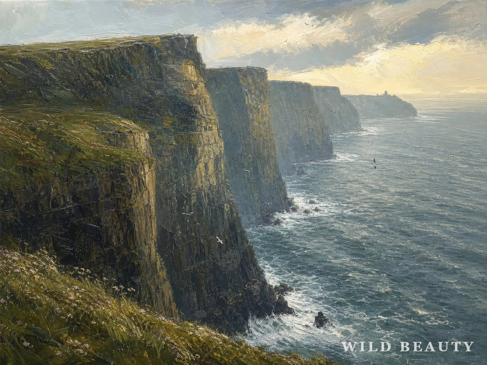 Painting of the Cliffs of Moher in early morning light, County Clare