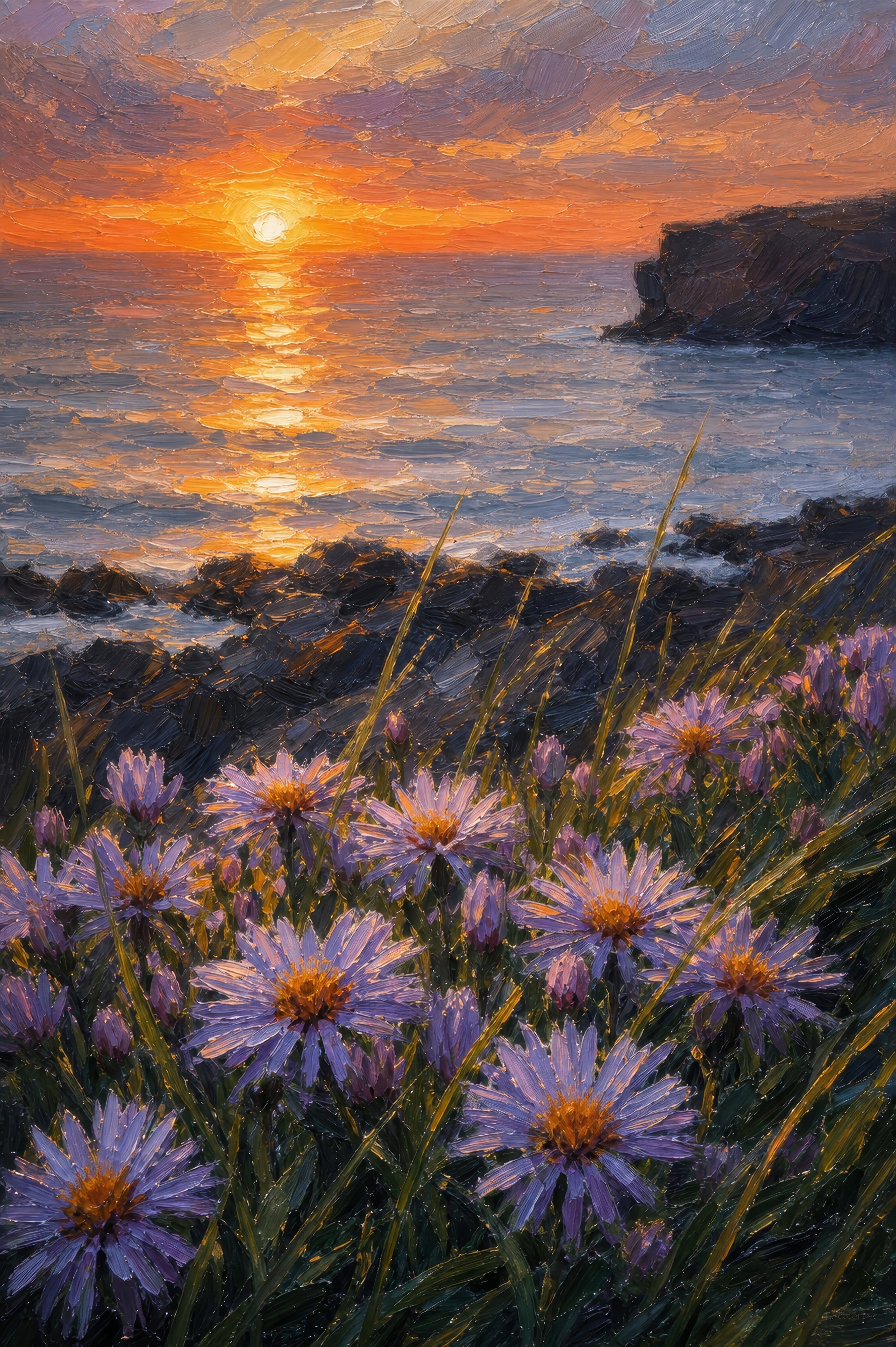 Wildflowers at Sunset, Kilkee — oil painting by Frank Cosgrove